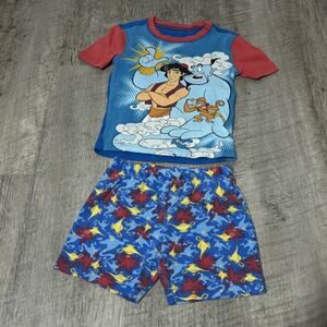 Disney Aladdin Pajamas Set Boys Size 8 PJs Kids Graphic Print Shorts T Shirt